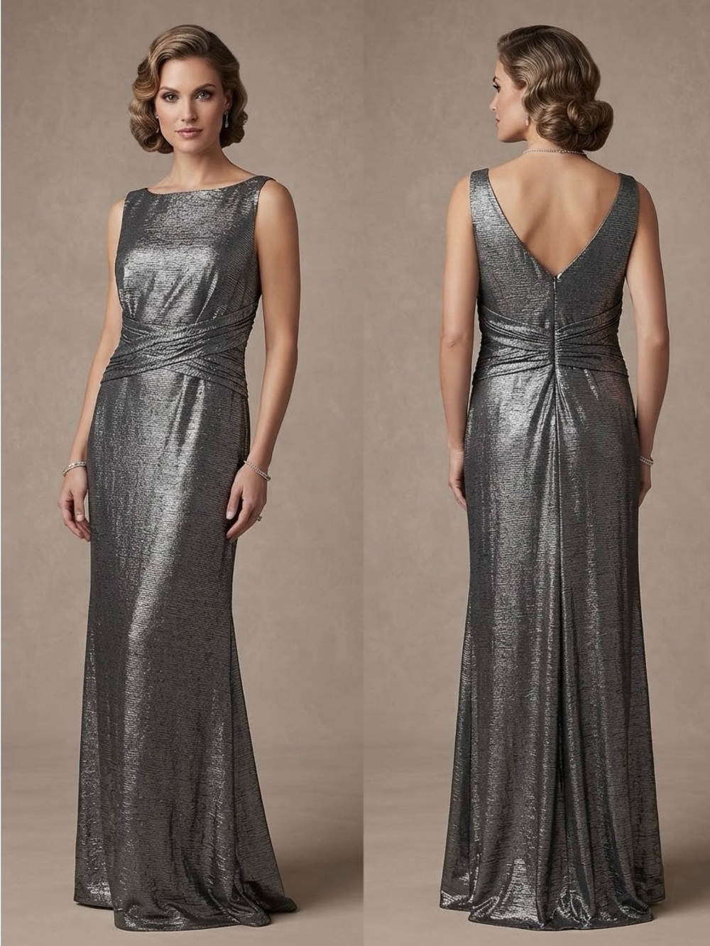 Lauren Ralph Lauren Metallic Silver Maxi Gown Size 14